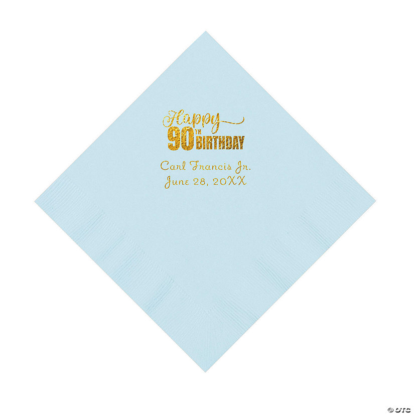 Light Blue 90th Birthday Personalized Napkins with Gold Foil &#8211; 50 Pc. Luncheon Image Thumbnail