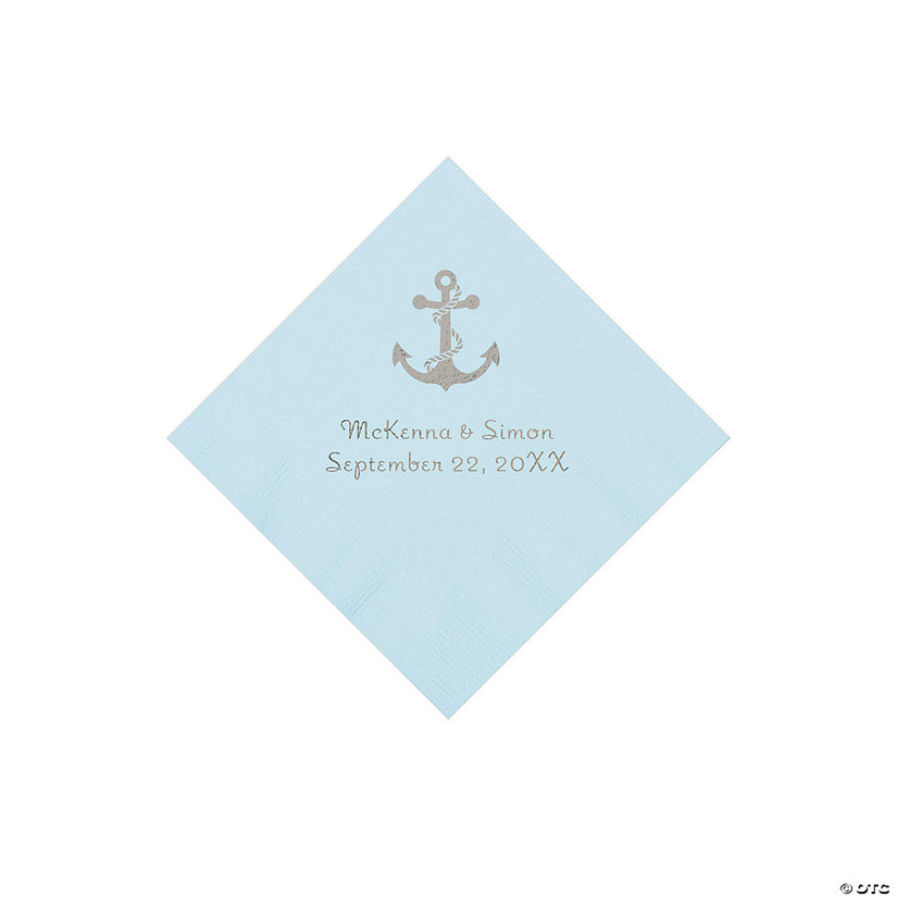 Light Blue Anchor Personalized Napkins with Silver Foil - Beverage Image Thumbnail