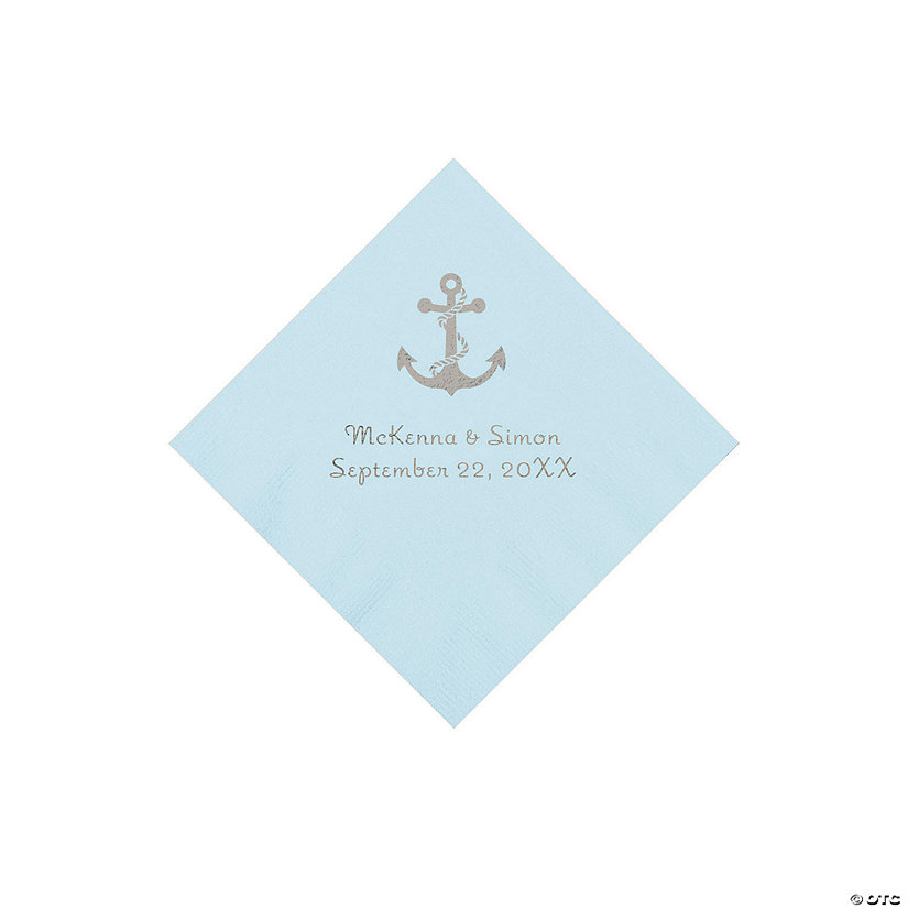 Light Blue Anchor Personalized Napkins with Silver Foil - Beverage Image