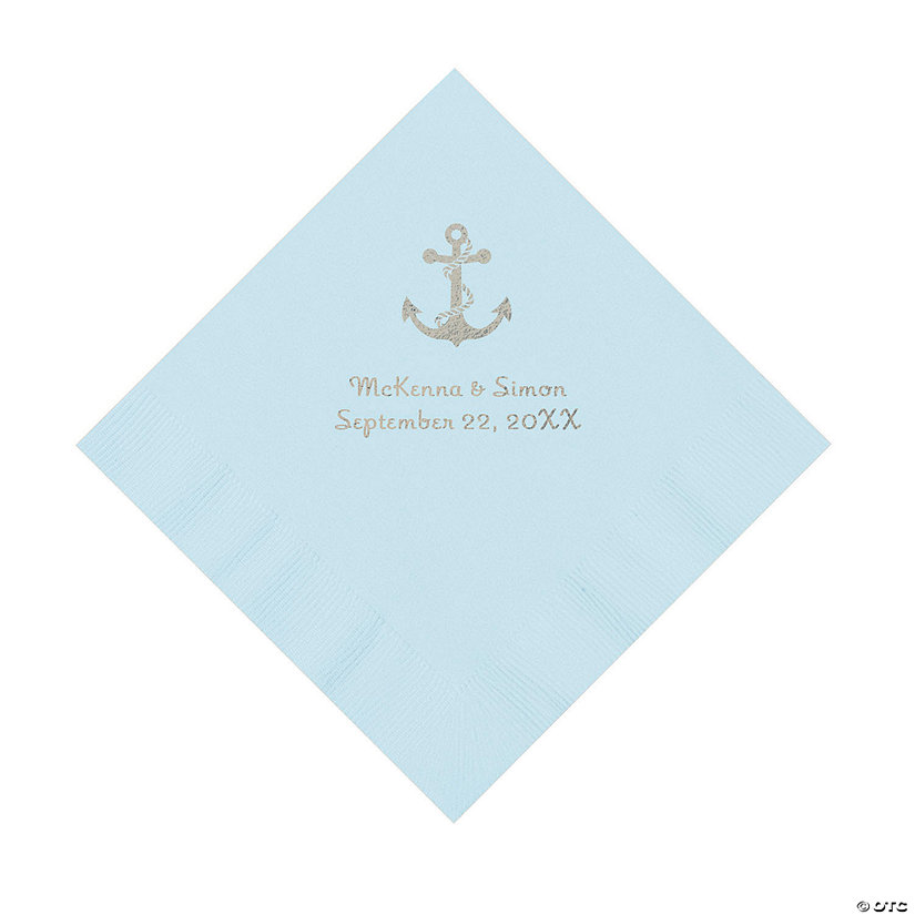 Light Blue Anchor Personalized Napkins with Silver Foil - Luncheon Image Thumbnail