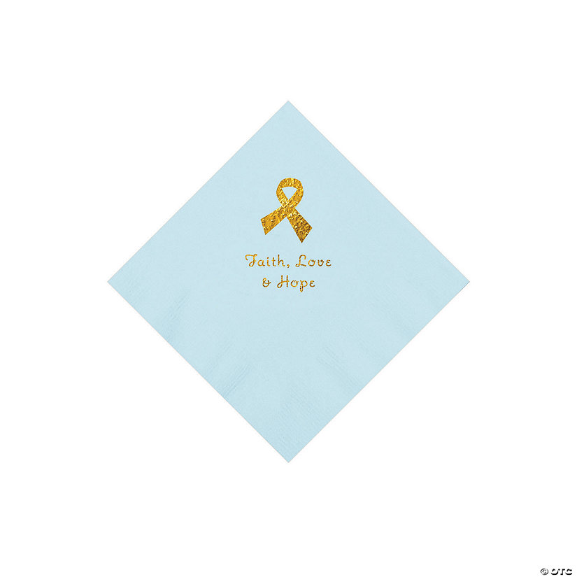 Light Blue Awareness Ribbon Personalized Napkins with Gold Foil - 50 Pc. Beverage Image Thumbnail