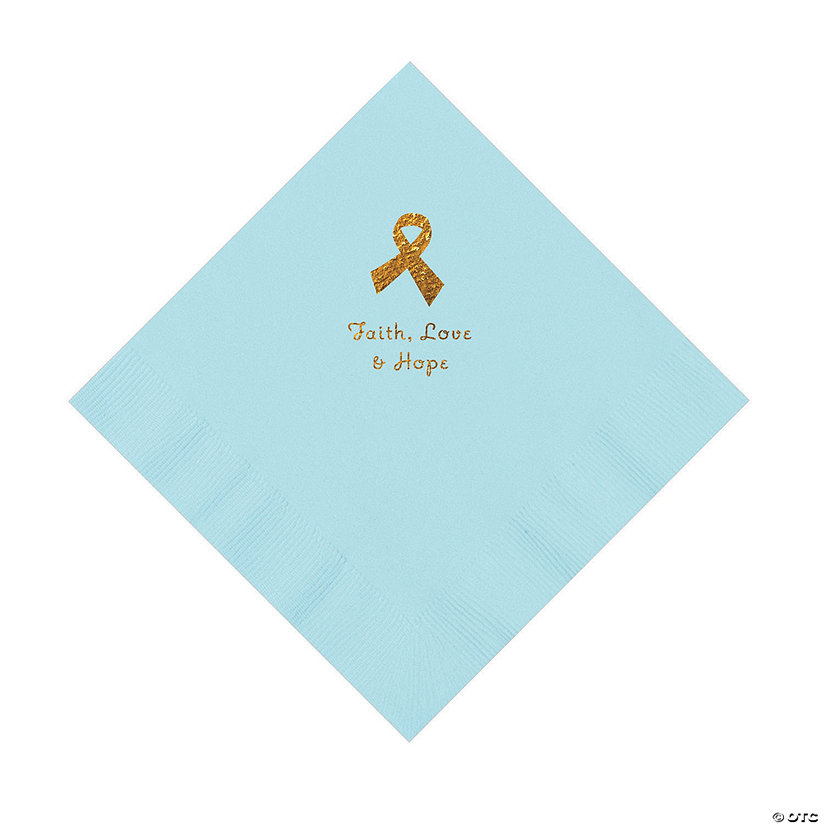 Light Blue Awareness Ribbon Personalized Napkins with Gold Foil - 50 Pc. Luncheon Image Thumbnail