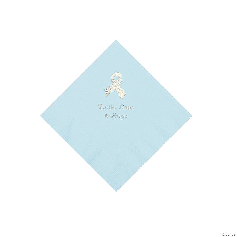Light Blue Awareness Ribbon Personalized Napkins with Silver Foil - 50 Pc. Beverage Image Thumbnail