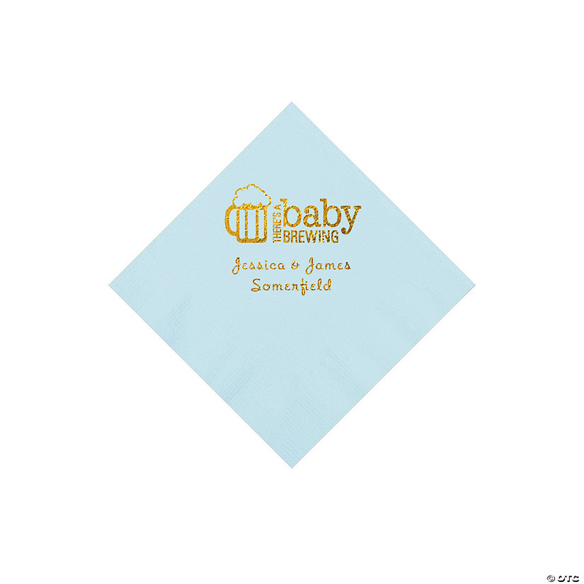 Light Blue Baby Brewing Personalized Napkins with Gold Foil - 50 Pc. Beverage Image Thumbnail