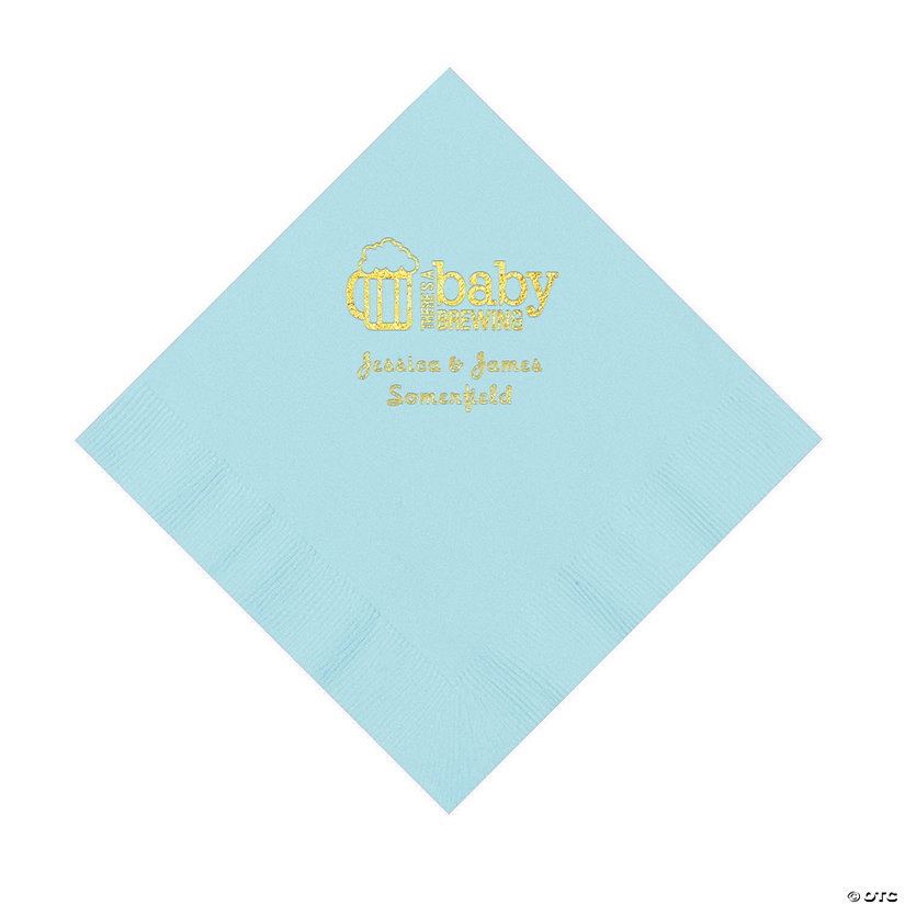 Light Blue Baby Brewing Personalized Napkins with Gold Foil - 50 Pc. Luncheon Image Thumbnail