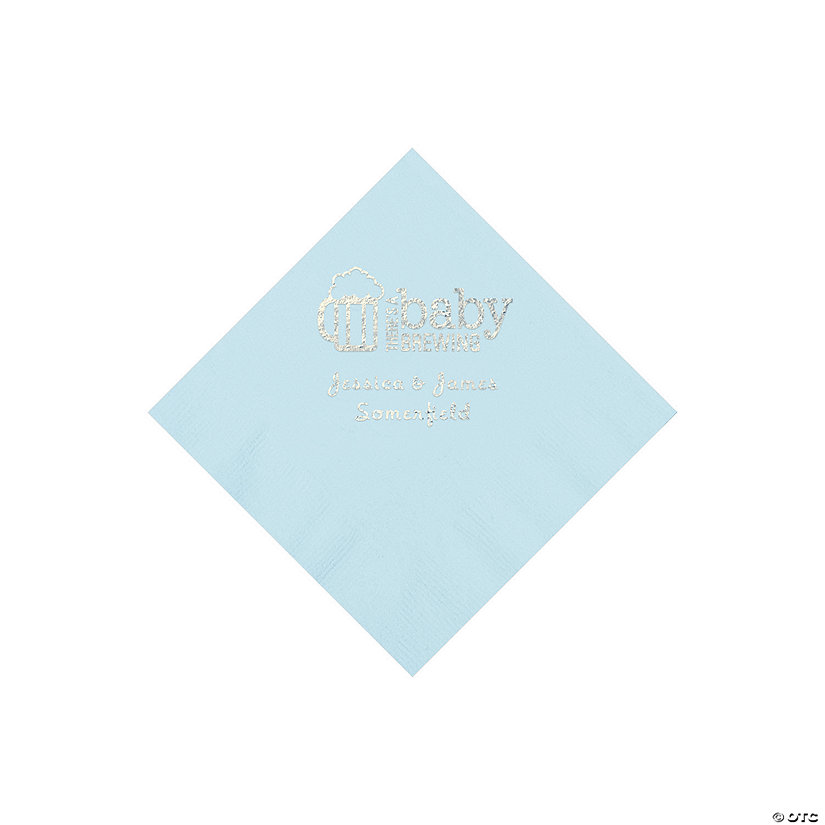 Light Blue Baby Brewing Personalized Napkins with Silver Foil - 50 Pc. Beverage Image Thumbnail