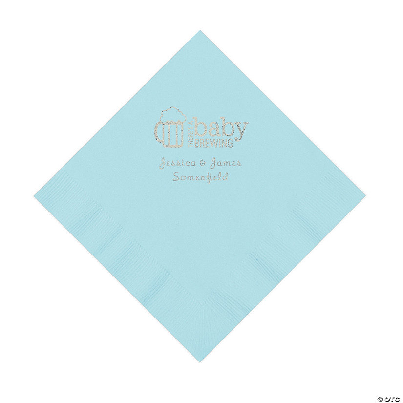 Light Blue Baby Brewing Personalized Napkins with Silver Foil - 50 Pc. Luncheon Image Thumbnail