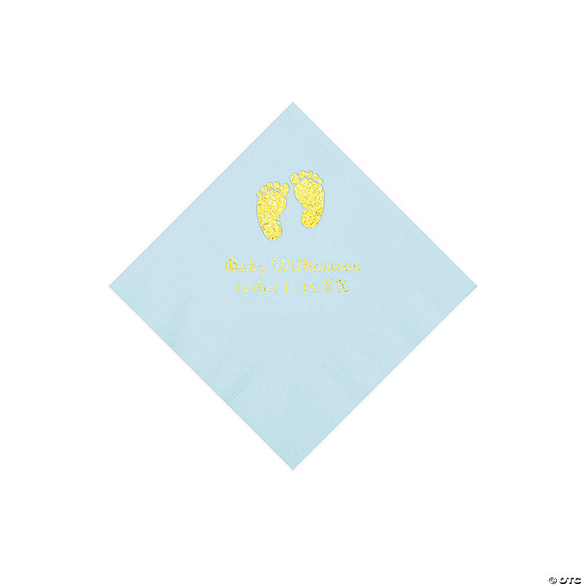Light Blue Baby Feet Personalized Napkins with Gold Foil - 50 Pc. Beverage Image