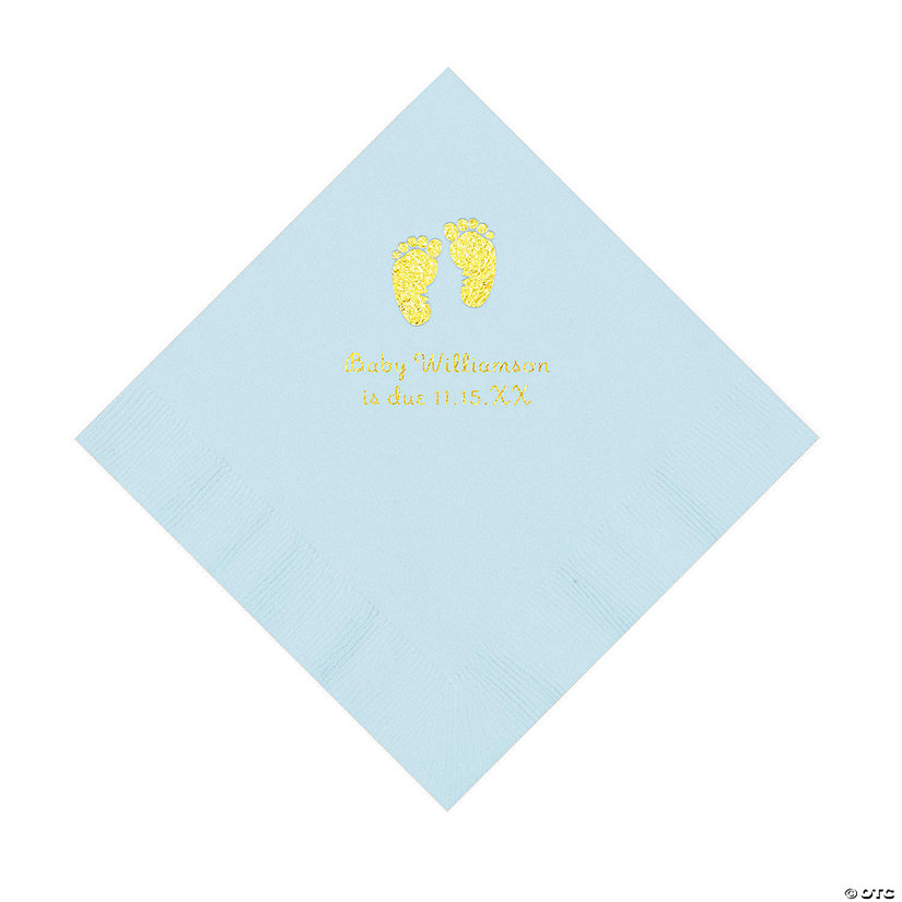 Light Blue Baby Feet Personalized Napkins with Gold Foil - 50 Pc. Luncheon Image