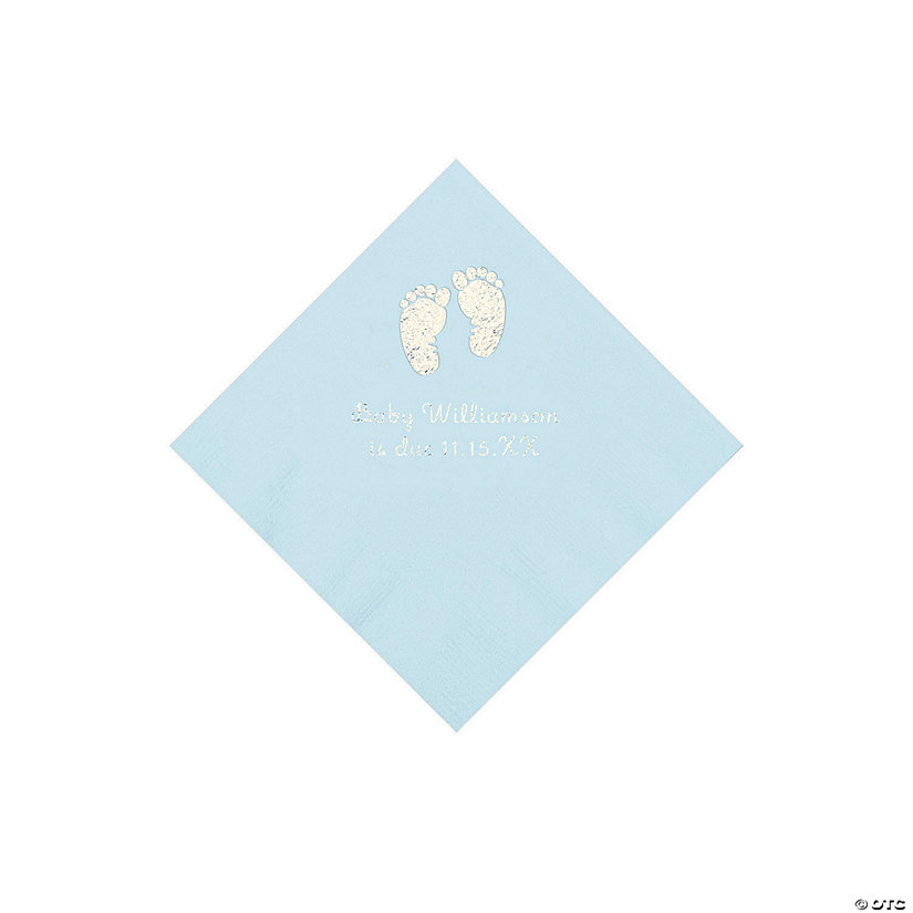 Light Blue Baby Feet Personalized Napkins with Silver Foil - 50 Pc. Beverage Image