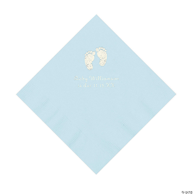 Light Blue Baby Feet Personalized Napkins with Silver Foil - 50 Pc. Luncheon Image