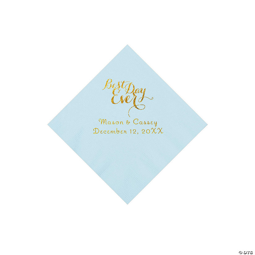 Light Blue Best Day Ever Personalized Napkins with Gold Foil - Beverage Image Thumbnail