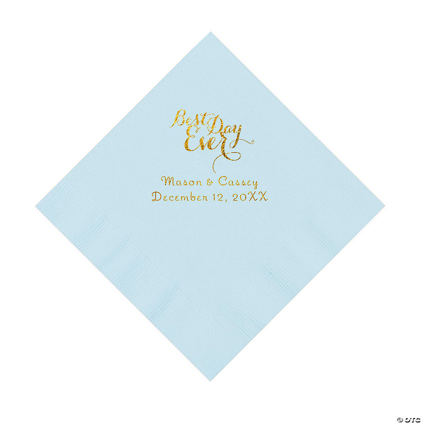 Light Blue Best Day Ever Personalized Napkins with Gold Foil &#8211; Luncheon Image Thumbnail
