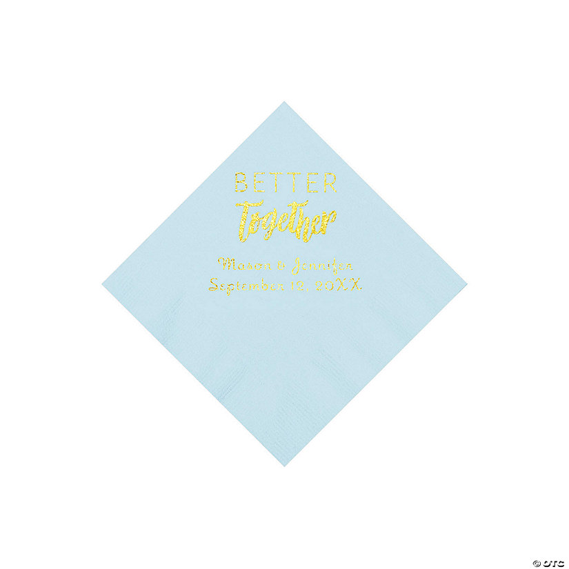 Light Blue Better Together Personalized Napkins with Gold Foil - Beverage Image Thumbnail