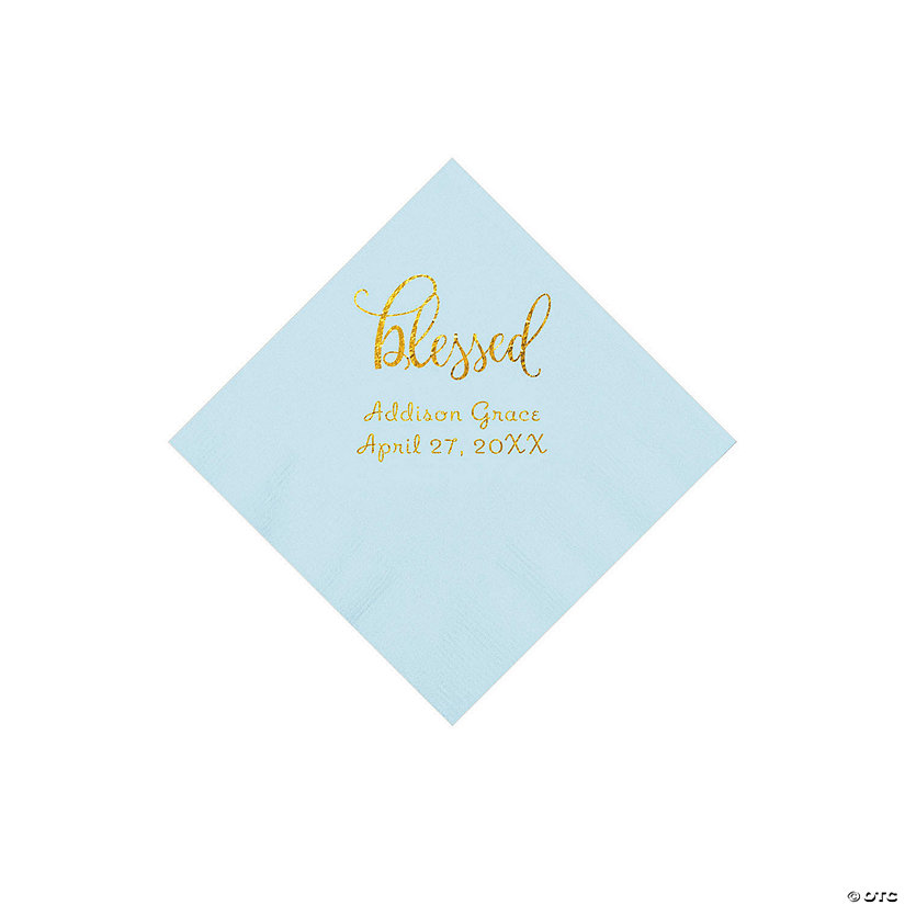Light Blue Blessed Personalized Napkins with Gold Foil - 50 Pc. Beverage Image