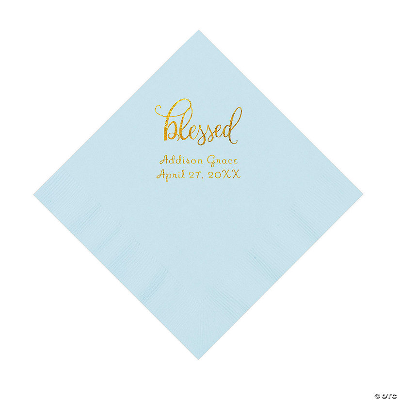 Light Blue Blessed Personalized Napkins with Gold Foil - 50 Pc. Luncheon Image Thumbnail