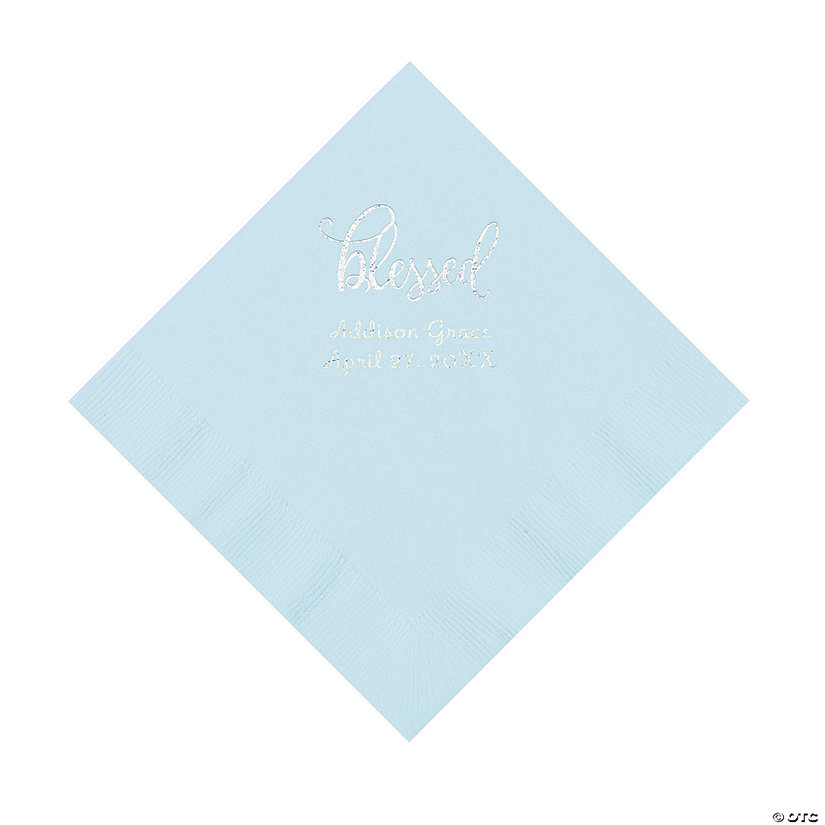 Light Blue Blessed Personalized Napkins with Silver Foil - 50 Pc. Luncheon Image Thumbnail