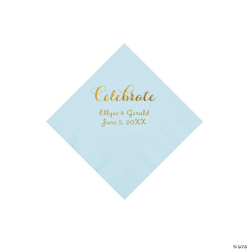 Light Blue Celebrate Personalized Napkins with Gold Foil - Beverage Image Thumbnail