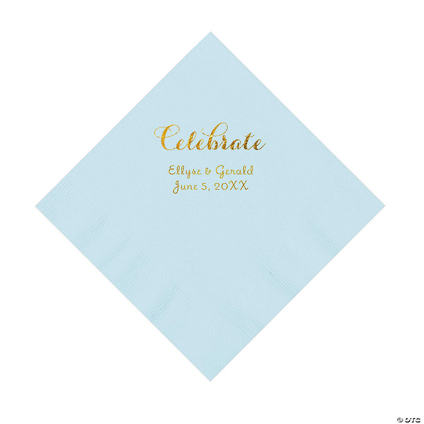 Light Blue Celebrate Personalized Napkins with Gold Foil - Luncheon Image Thumbnail