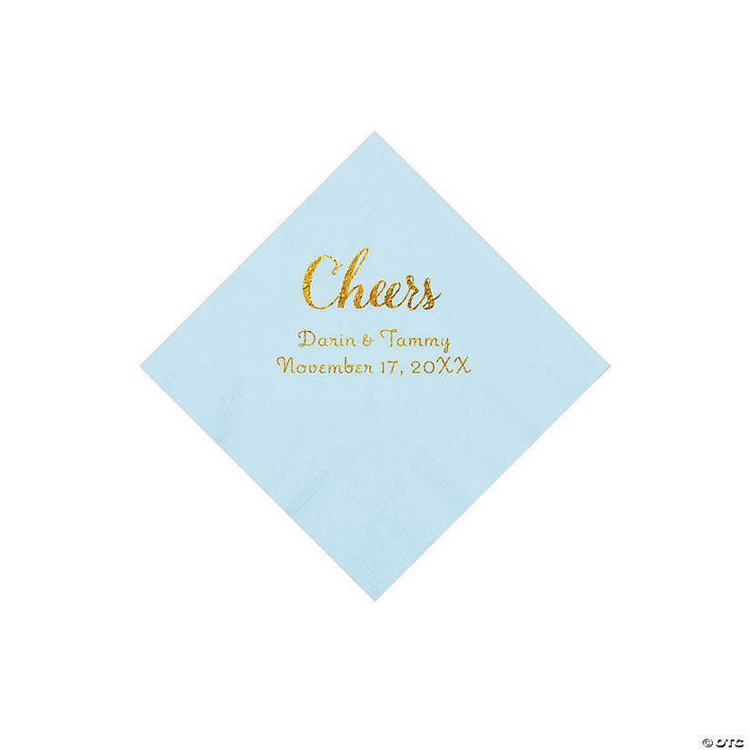 Light Blue Cheers Personalized Napkins with Gold Foil - Beverage Image Thumbnail