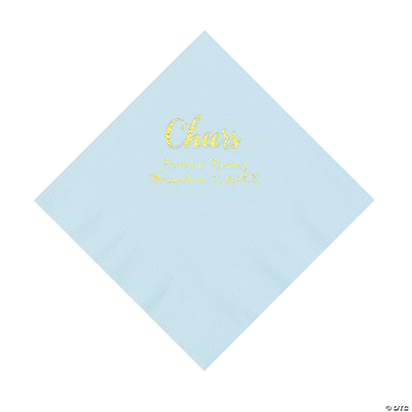 Light Blue Cheers Personalized Napkins with Gold Foil - Luncheon Image Thumbnail