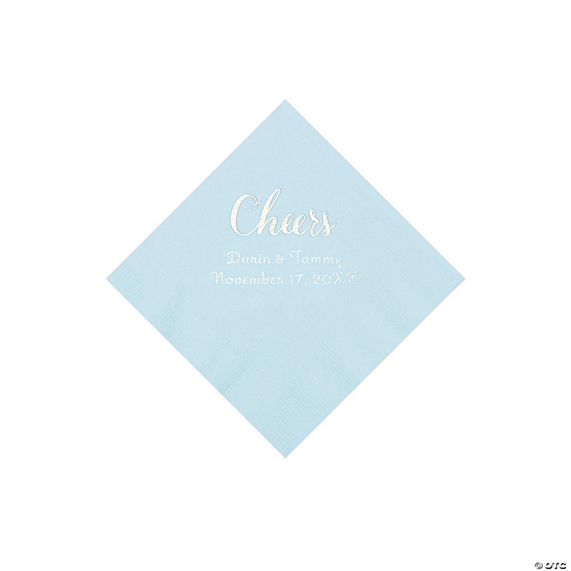 Light Blue Cheers Personalized Napkins with Silver Foil - Beverage Image Thumbnail