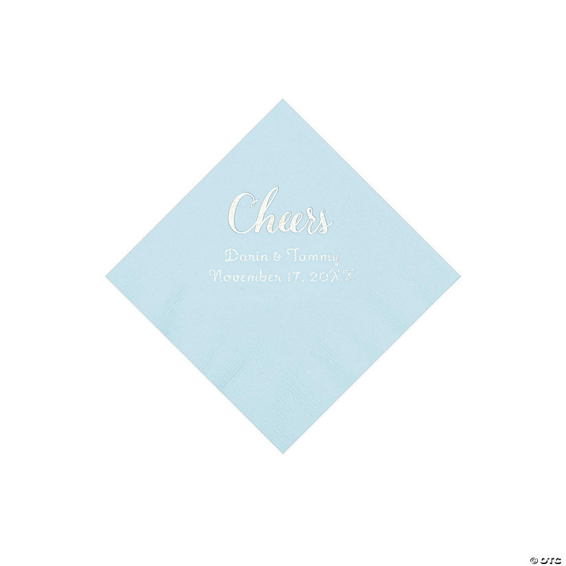 Light Blue Cheers Personalized Napkins with Silver Foil - Beverage Image