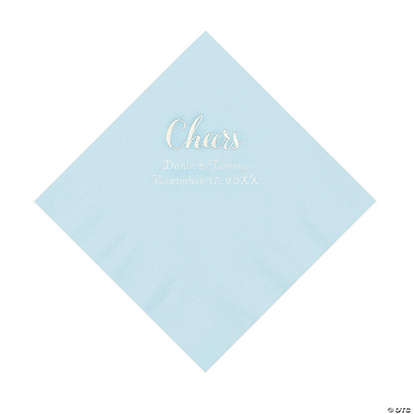 Light Blue Cheers Personalized Napkins with Silver Foil Luncheon