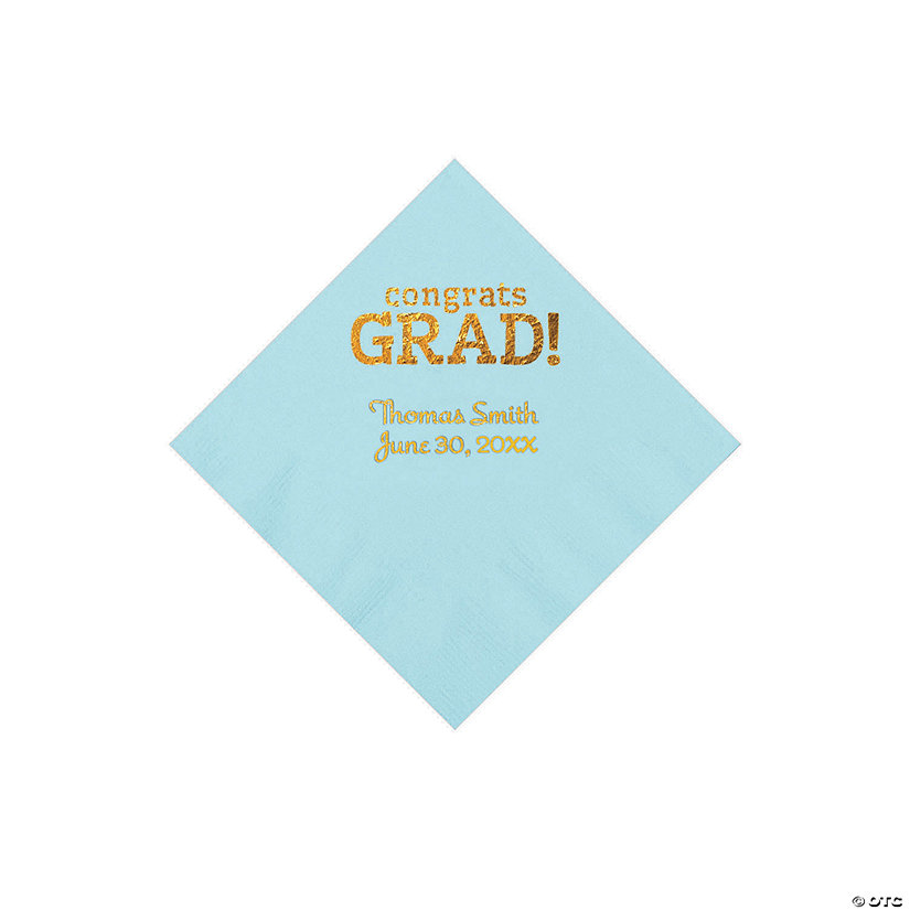 Light Blue Congrats Grad Personalized Napkins with Gold Foil - 50 Pc. Beverage Image Thumbnail