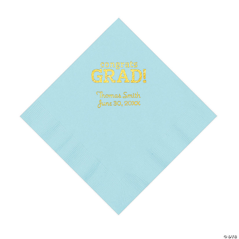Light Blue Congrats Grad Personalized Napkins with Gold Foil - 50 Pc. Luncheon Image Thumbnail