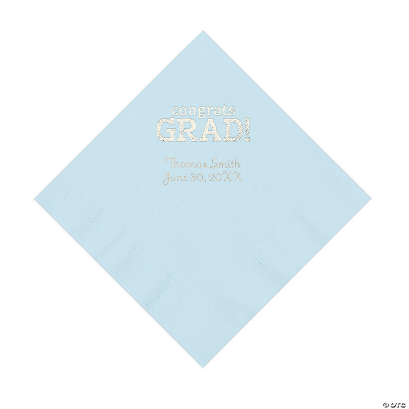 Light Blue Congrats Grad Personalized Napkins with Silver Foil - 50 Pc. Luncheon Image Thumbnail