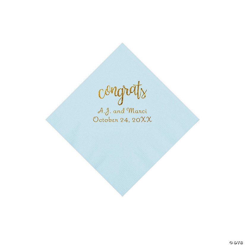 Light Blue Congrats Personalized Napkins with Gold Foil - Beverage Image Thumbnail