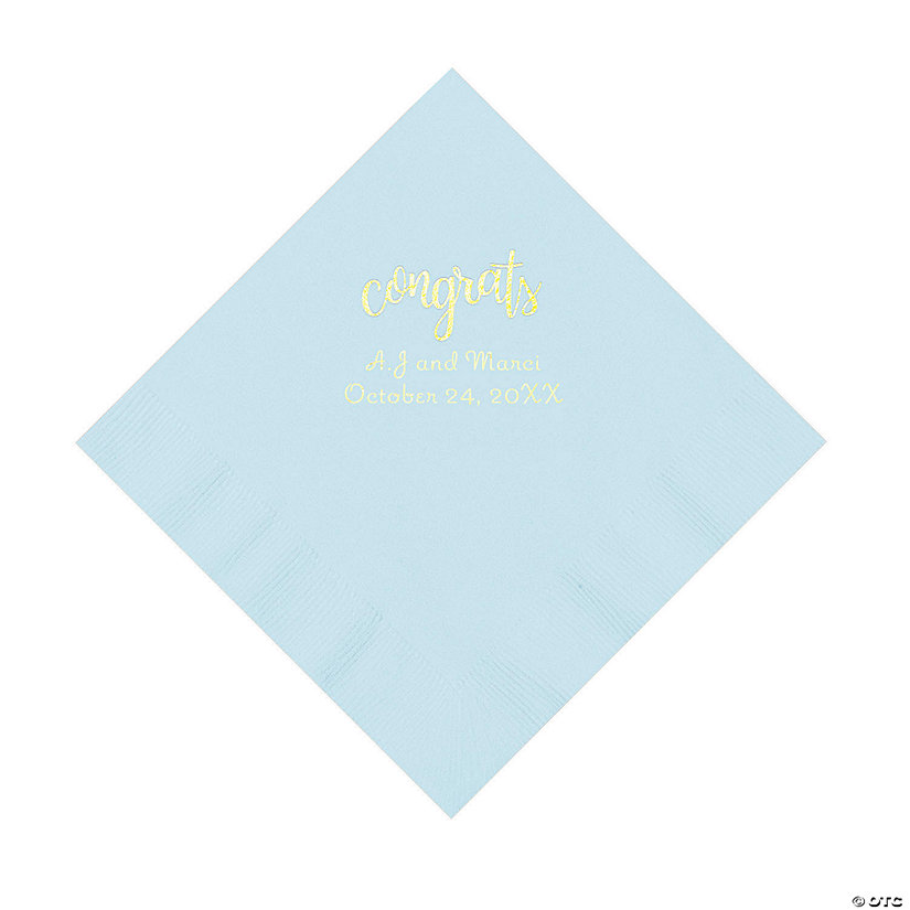 Light Blue Congrats Personalized Napkins with Gold Foil - Luncheon Image Thumbnail