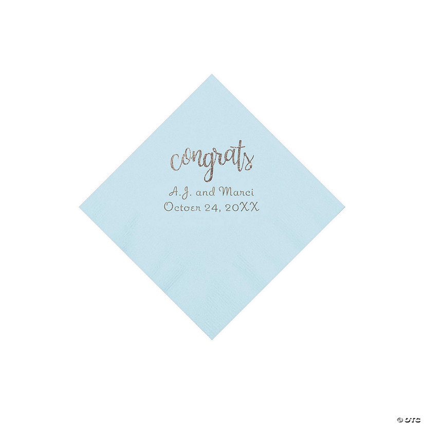 Light Blue Congrats Personalized Napkins with Silver Foil - Beverage Image Thumbnail