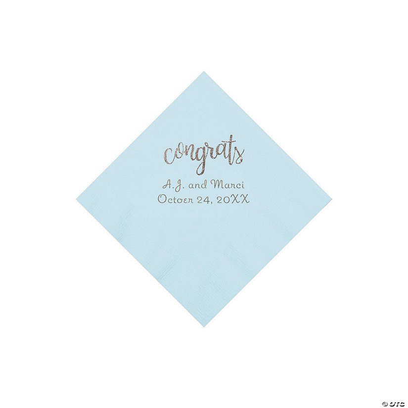 Light Blue Congrats Personalized Napkins with Silver Foil - Beverage Image
