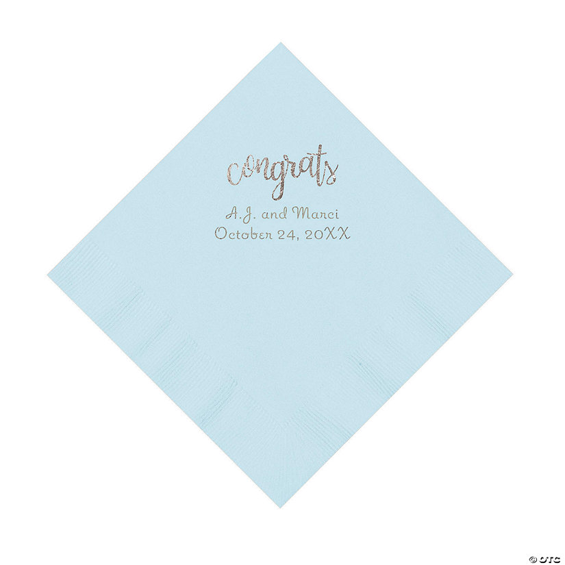 Light Blue Congrats Personalized Napkins with Silver Foil - Luncheon Image Thumbnail
