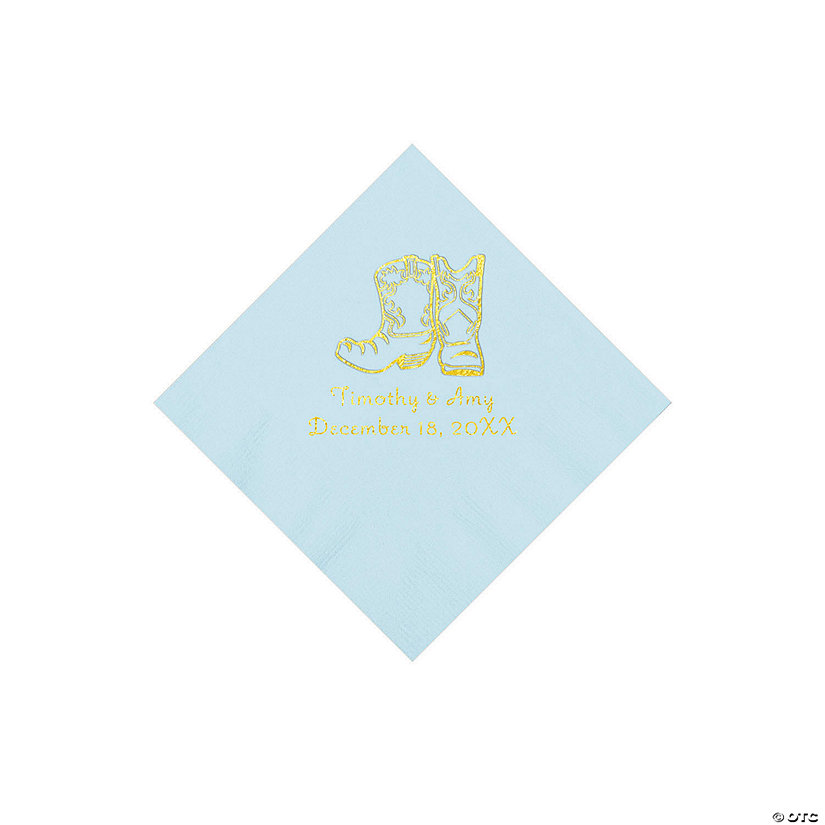 Light Blue Cowboy Boots Personalized Napkins with Gold Foil - Beverage Image Thumbnail