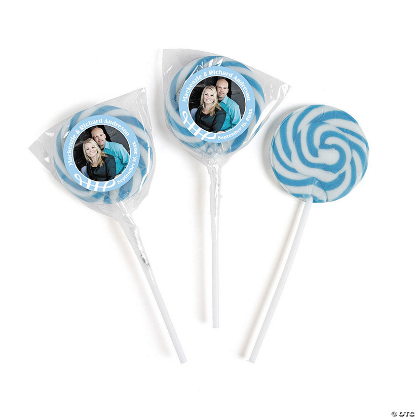 Light Blue Custom Photo Swirl Lollipops - 24 Pc. Image