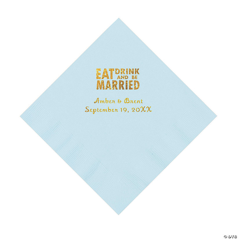 Light Blue Eat Drink & Be Married Personalized Napkins with Gold Foil - 50 Pc. Luncheon Image