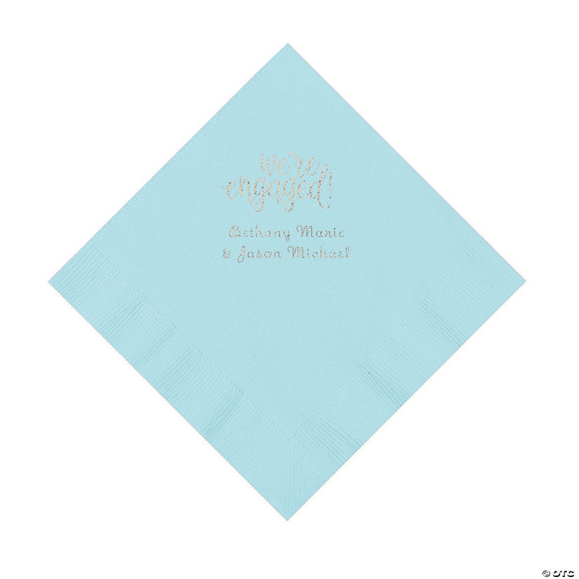 Light Blue Engaged Personalized Napkins with Silver Foil &#8211; Luncheon Image Thumbnail