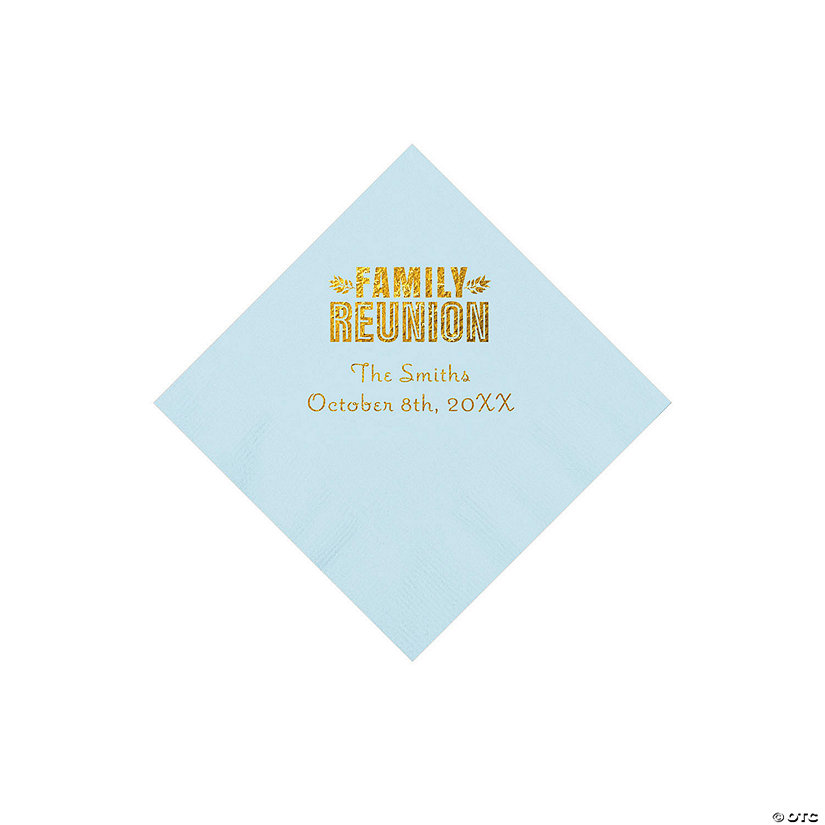 Light Blue Family Reunion Personalized Napkins with Gold Foil - 50 Pc. Beverage Image Thumbnail