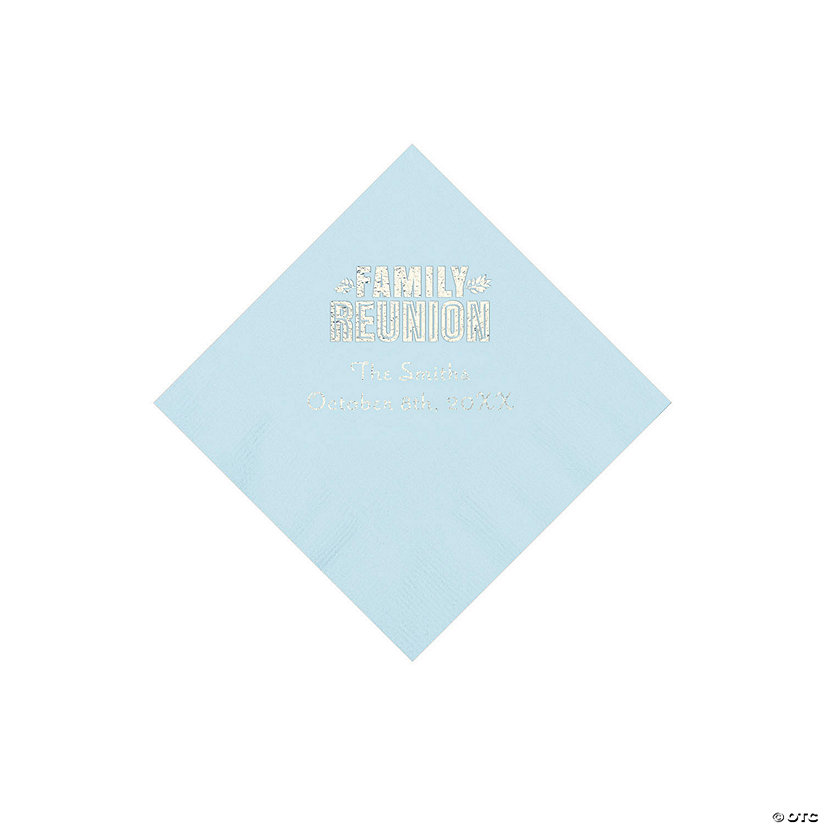 Light Blue Family Reunion Personalized Napkins with Silver Foil - 50 Pc. Beverage Image Thumbnail