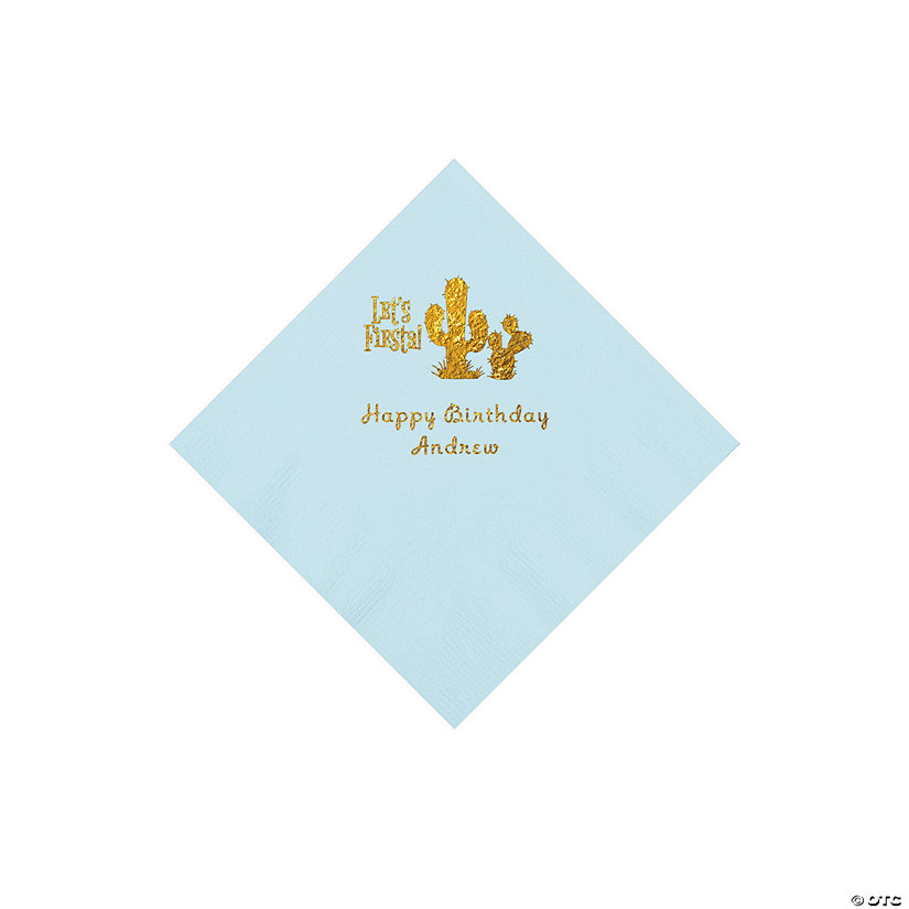 Light Blue Fiesta Personalized Napkins with Gold Foil - 50 Pc. Beverage Image