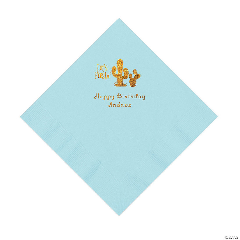 Light Blue Fiesta Personalized Napkins with Gold Foil - 50 Pc. Luncheon Image