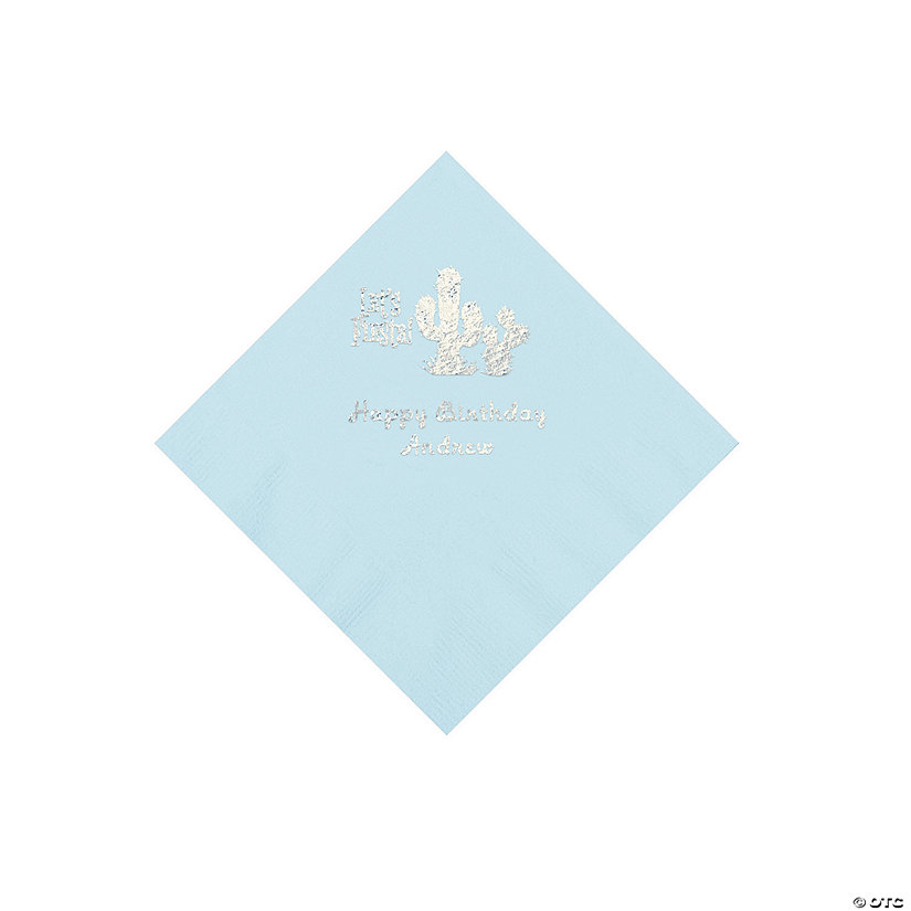 Light Blue Fiesta Personalized Napkins with Silver Foil - 50 Pc. Beverage Image Thumbnail