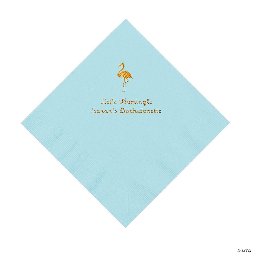Light Blue Flamingo Personalized Napkins with Gold Foil - 50 Pc. Luncheon Image Thumbnail
