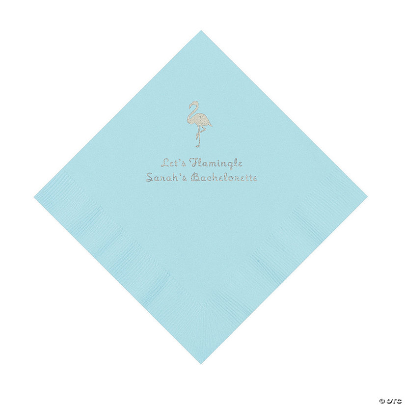 Light Blue Flamingo Personalized Napkins with Silver Foil - 50 Pc. Luncheon Image Thumbnail