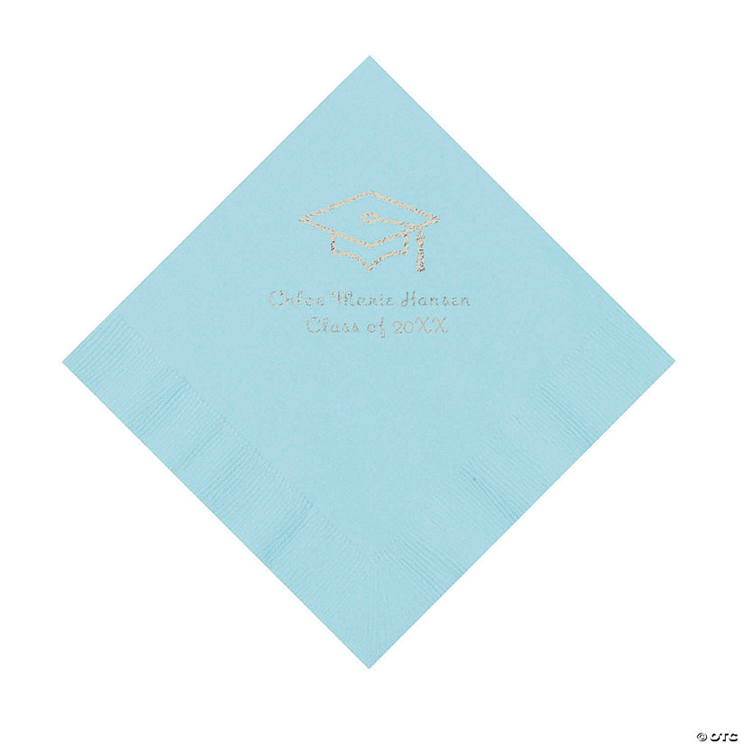 Light Blue Grad Mortarboard Personalized Napkins with Silver Foil &#8211; 50 Pc. Luncheon Image Thumbnail