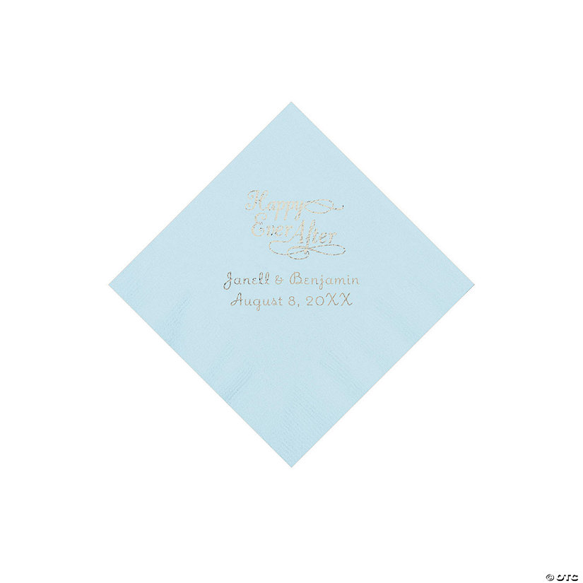 Light Blue Happy Ever After Personalized Napkins - Beverage Image Thumbnail