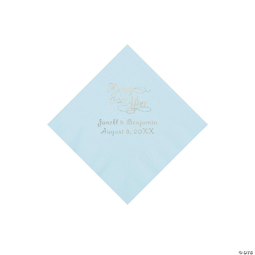 Light Blue Happy Ever After Personalized Napkins - Beverage Image